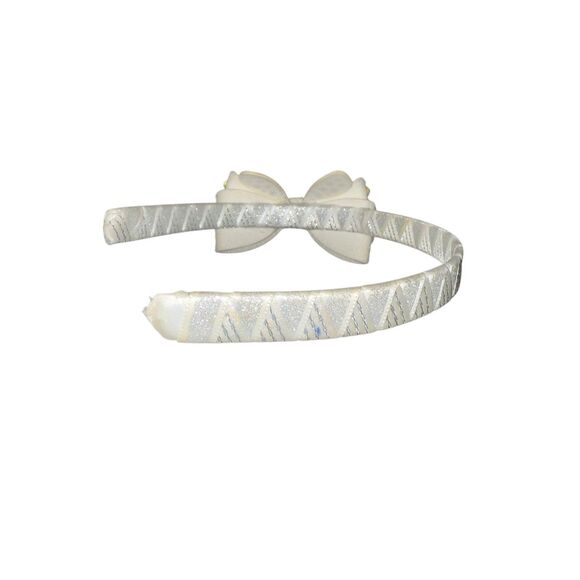 Beaded bow headband iridescent white crystal ribbon - Picture 7 of 7